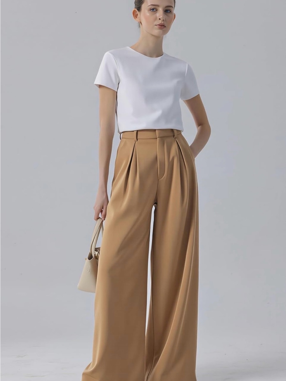 Tailored High-Waist Wide-Leg Pants in Camel